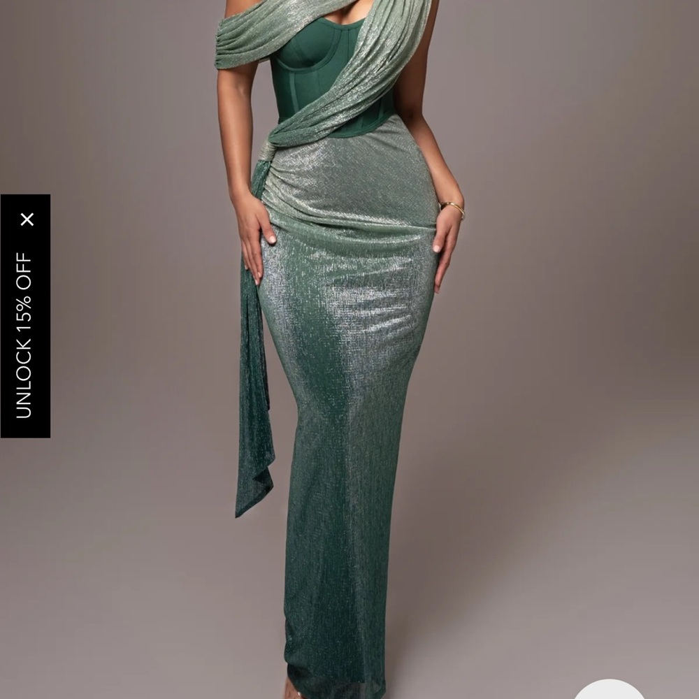JLUXLABEL Green Asymmetrical One Shoulder Gown